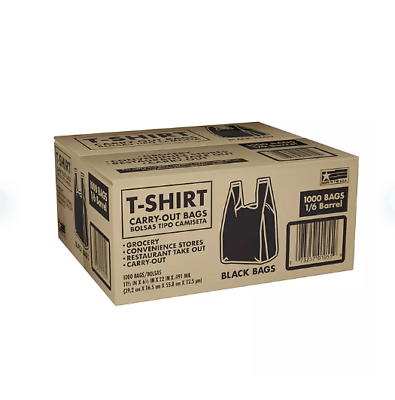 #ad Black T Shirt Carryout Bags 11.5quot; x 6.5quot; x 22quot; 1000 ct. Not shipped NJ $29.10