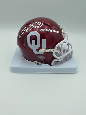 #ad Sam Bradford Signed Oklahoma Sooners mini speed helmet COA Heisman 08 INSC COA $89.99