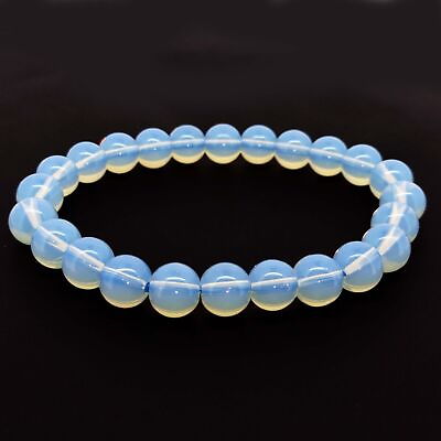 #ad 86.05 Ct Natural Moonstone Opalite Round Beads Stretchy Unisex Bracelet 7.5 Inch $14.03