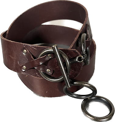 #ad Women Preston amp; York Brown Leather Bronze Toggle Belt Size L Statement Western $25.00