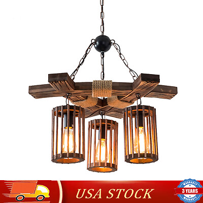 #ad #ad 3 Light Chandelier Wooden Pendant Island Light Rustic Farmhouse Ceiling Lamp $58.90