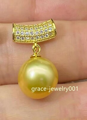 #ad Stunning AAA 11 10mm NATURAL gold yellow south sea round PEARL pendant necklace $59.00
