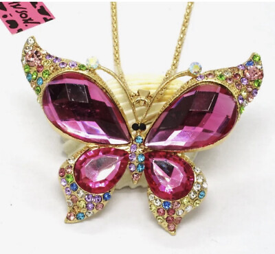 #ad Betsey Johnson Beautiful Pink Rhinestone Necklace $23.99