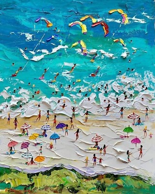 #ad Modern Abstract Handpainted High Quality Art Oil Painting Summer beach On Canvas $68.99