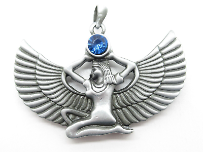 #ad Egyptian Goddess Pendant Mediterranean Steampunk Winged with Blue Stone Qty 1 $5.24