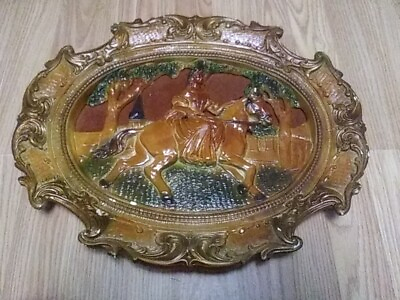 #ad Vintage Rustic Handmade Woman On Horse Wall Sculpture 18x14 Solid Nice Design $79.99
