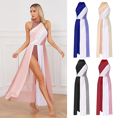 #ad Womens Split Dresses Keyhole Back Party Gown Lyrical Dance Dress Elegant Soft $17.66