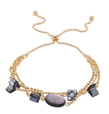 #ad Avon Grey Mother of Pearl Multi Bracelet Set Goldtone slider clasp $7.69