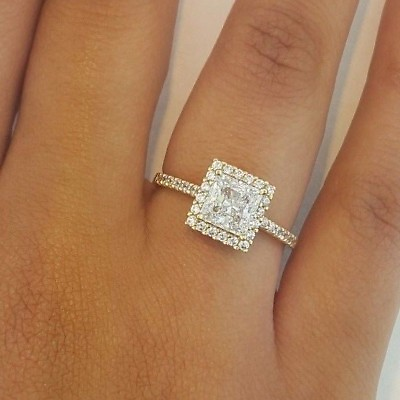 #ad 2 Ct Halo Engagement Wedding Ring 14K Solid Yellow Gold Cubic Zirconia $232.91