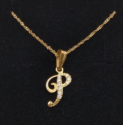 #ad Pendant Gold 18k 750 Mls Initial Letter P With Chain Gold 18k. With Zircons $281.82