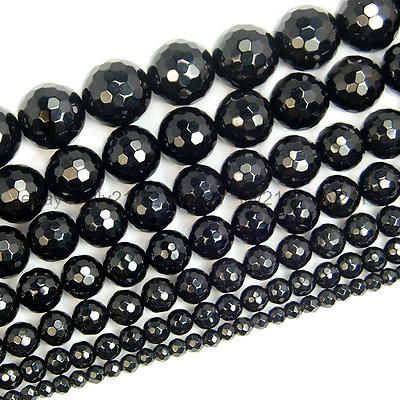 #ad Natural Black Onyx Agate Faceted Gem Round Loose Beads 15quot; 4mm 6mm 8mm 10mm 12mm $3.00