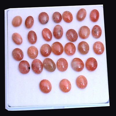 #ad 30 Pcs Natural Sunstone Untreated Oval Cabochon 10.10mm 13.31mm Glossy Gemstones $18.91