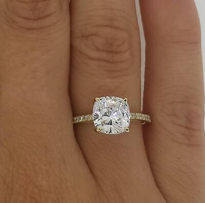 #ad 3 Ct Cathedral Pave Cushion Cut Diamond Engagement Ring VS1 D Yellow Gold 14k $7895.00