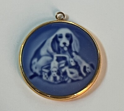 #ad Vintage 1979 Bamp;G Porcelain Pendant Spaniel Dog Puppies Mother#x27;s Day $19.90