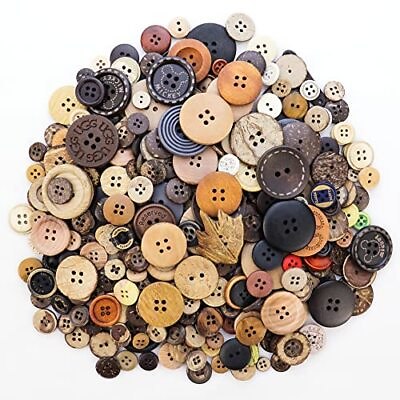 #ad 600 Pcs Assorted Sizes Wooden Buttons Mixed Colors Coconut Shell Wood Handmade $11.47