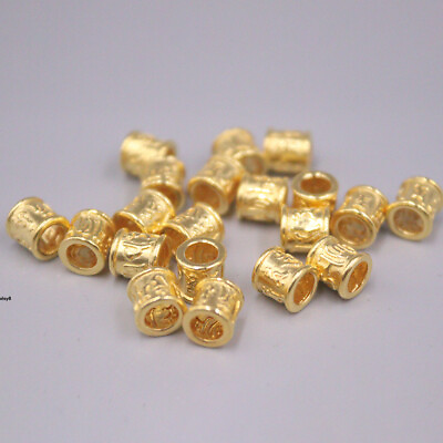 #ad 1pcs Pure 999 24K Yellow Gold 3D 3.5mm Hole Six Words Tube Bead Pendant $20.82