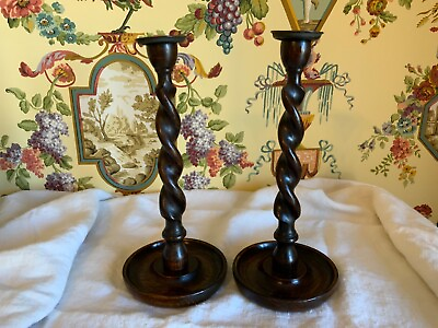 #ad Pair English Victorian Barley Twist Candlesticks with Brass Tops C1900 12.25 in $155.00
