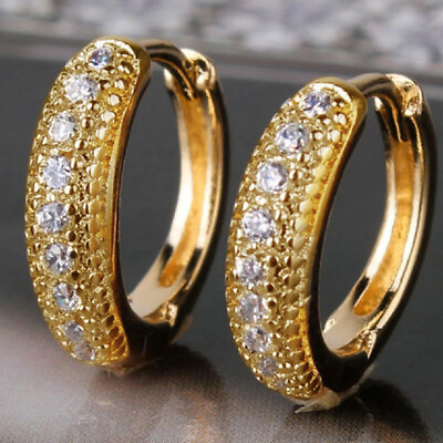 #ad Pretty 18k Yellow Gold Plated Hoop Earring Cubic Zirconia Wedding Jewelry A Pair C $2.65