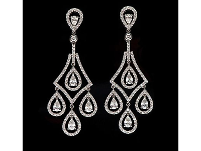 #ad Sterling Silver 925 Dangle Drop Earrings Chandelier White Pear Shape CZ ADASTRA $263.35