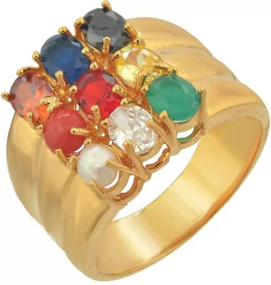 #ad Natural 9 Stone Navratna Gemstones Gold Ring Anniversary Gift For Beloved $49.99