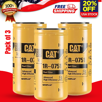 #ad 3 Pack NEW CAT 1R 0751 FUEL FILTERS CATERPILLAR 1R0751 $56.11