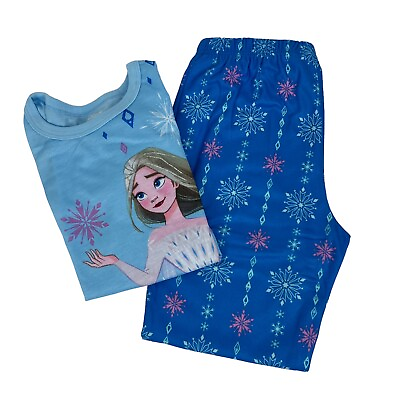 #ad DISNEY FROZEN Girl’s 2 Pc Pajamas Sz 7 8 Multi Colors Long Sleeves Bottoms $18.68