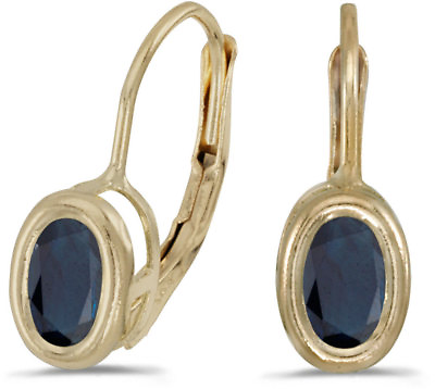 #ad 14k Yellow Gold Oval Sapphire Bezel Lever back Earrings $161.95