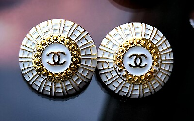 #ad 10 Chanel Stamped Round White Gold CC Buttons 18 mm Set of 10 $108.00