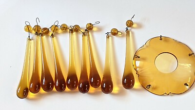 #ad #ad Lot of 10 Antique Vintage Unique Chandelier PRISMS Teardrop Yellow Orange $60.00
