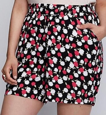 #ad Lane Bryant Womens Plus Size 26 28 Printed Soft Shorts Floral Black Red Pockets $5.95