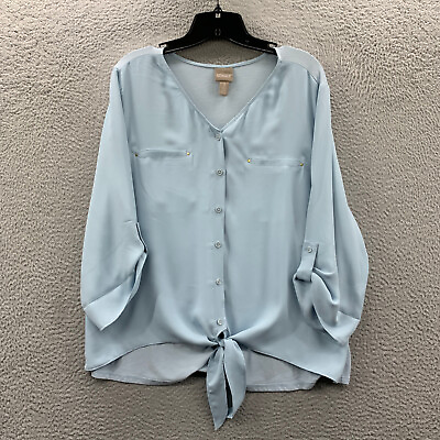#ad CHICOS Blouse Womens Size 2 Large Top 3 4 Sleeve Blue $13.95