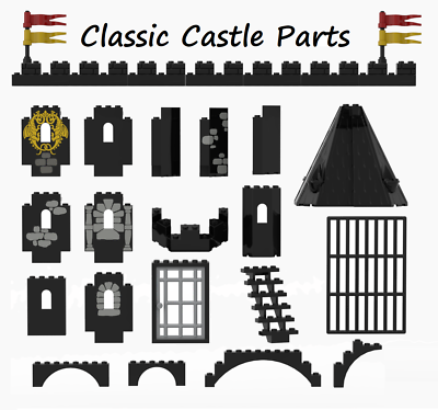 #ad Lego Black Castle Window Walls Corner Arches Turret Pieces Bulk $17.00