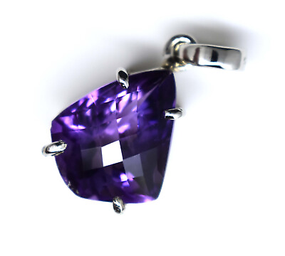 #ad 37.30 Cts Natural Amethyst Checker Cut Solid 925 Sterling Silver Charm Pendant $59.99