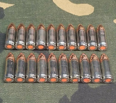 #ad 9MM LUGER SNAP CAPS SET OF 20 NICKELORANGE REAL 115GN WEIGHT $19.99