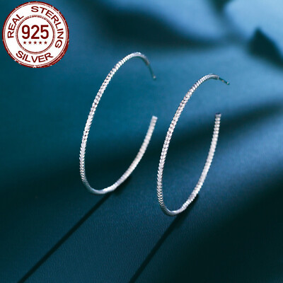 #ad Women’s 925 Sterling Silver 50mm 2inch Big Round Large Thin Hoop Snap Earring $10.96