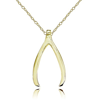 #ad Gold Tone over Sterling Silver Polished Wishbone Necklace $13.99