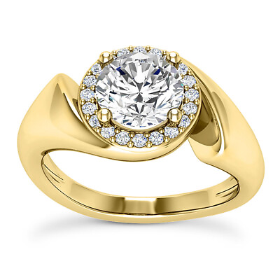 #ad Halo Solitaire .75 Carat Round Diamond Engagement Ring Yellow Gold VS D Treated $1724.50