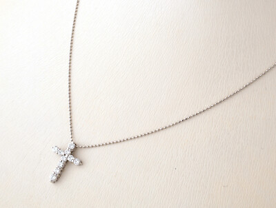 #ad Pt diamond pendant necklace 0.50ct diamond cross pendant #089 $318.73