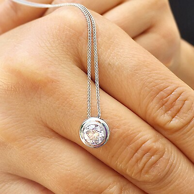 #ad IGI Cert 14k White Gold Round Diamond Bezel Solitaire Necklace And Chain 1.00ct $998.00