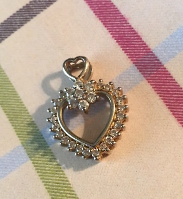 #ad 925 Sterling Heart Pendant Gold Plate With Clear Stones $49.99