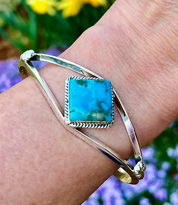 #ad Signed Pretty Navajo Sterling Silver and Turquoise 6quot; Cuff Bracelet by C Yazzie $89.25