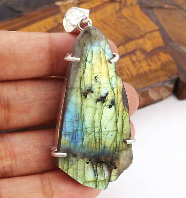 #ad Rough Firey Labradorite 925 Silver Plated Handmade Pendant of 2.3quot; $3.99