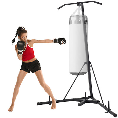 #ad VEVOR Folding Boxing Bag Stand w Pull Up Bar 2in1 set Height Adjustable Push ups $109.99