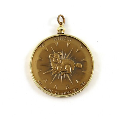 #ad Vintage Aries Pendant Zodiac Astrology Round Ram Bronze Tone $40.00
