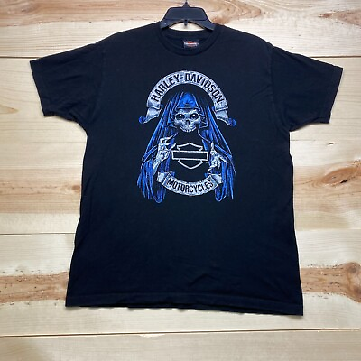 #ad Harley Davidson Shirt Large Black Skull Grim Reaper Biker Motorcycle Minnesota $15.99