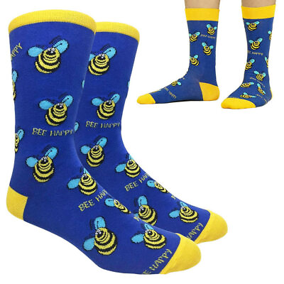 #ad Bee Happy Novelty Socks Him Her Fun Silly Socks Funny Unisex Cotton Socks Gift $8.42