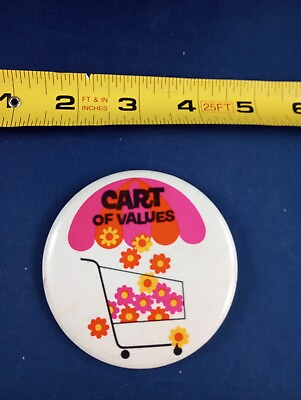 #ad Vtg Cart Of Values Flower Power Pin Button Pinback FREE SHIPPING *110 P $20.00