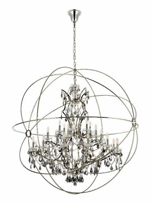 #ad Gray Crystal Chandelier Polished Nickel Globe Dining Room 25 Light Fixture 63 in $3369.00