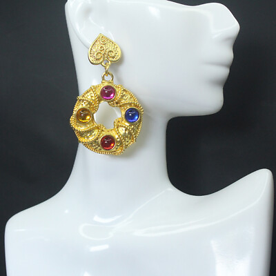 #ad Medieval Earrings Vintage Colorful Diamond Round Earrings French Earrings $6.30