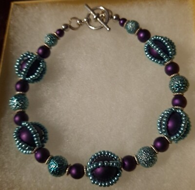 #ad Handmade Vintage Style Bracelet Glass Beads Toggle Clasp $5.00